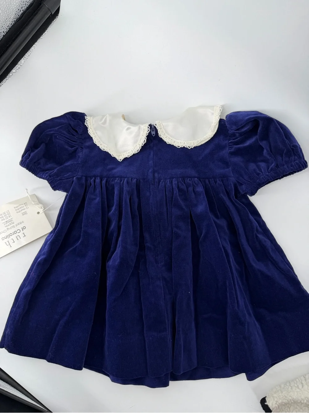 NWT Vintage Ruth of Carolina Baby Dress 12M Navy Blue Velvet Lace Collar